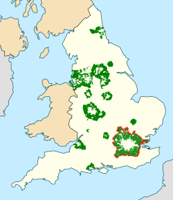Designated areas of green belt in England Metropolitan Green Belt, first proposed by the London County Council in 1935