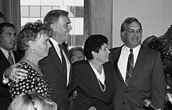 Outgoing mayor Flynn with Menino at Menino's swearing-in as acting mayor