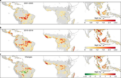 Mean annual carbon loss from tropical deforestation.[159]