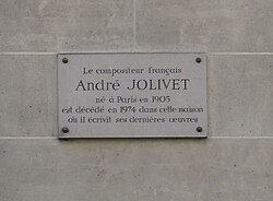 Plaque at 59 Rue de Varenne, Paris, commemorating André Jolivet