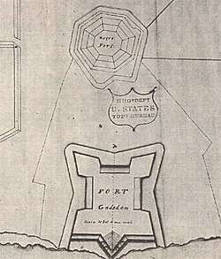 Map of Fort Gadsden, also showing the location of the original "Negro Fort". Prepared by Major James Gadsden in 1818.