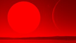 Artistic representation of Europa during the red giant phase of the Sun in around 7.5 billion years.