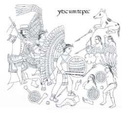Page from the Lienzo de Tlaxcala depicting the conquest of Izcuintepeque