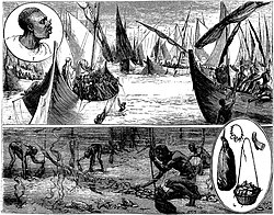 The Pearl Fishery in the Persian Gulf. Illustration for The Graphic, 1 October 1881. At the time, the pearl industry was dominated by slave labor.[14][15]