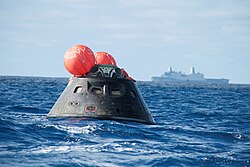 The Orion capsule in the Pacific Ocean, following the Exploration Flight Test-1 mission