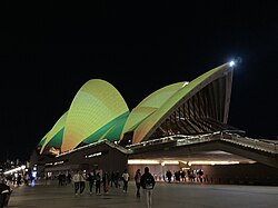 The Sydney Opera House lit up in support of the Matildas during the third-place match