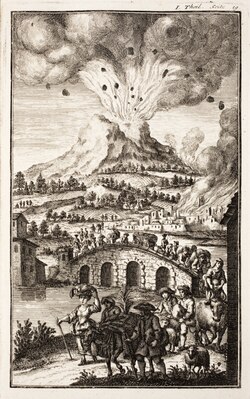 Painting depicting villagers and townsfolk escaping the volcanic eruption