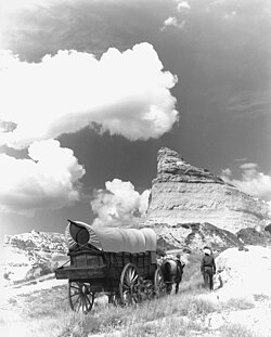 An Oregon Trail reenactment at Scotts Bluff