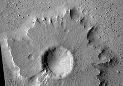 Pedestal crater in Amazonis quadrangle as seen by HiRISE.