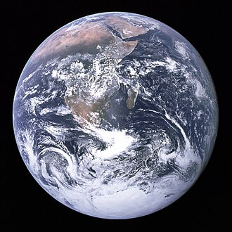 View of Earth from Apollo 17 while in transit to the Moon, a photo now known as The Blue Marble