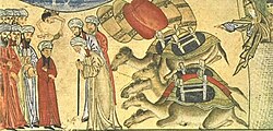 Young Muhammad meets the monk Bahira. From Jami al-Tawarikh by Rashid al-Din Hamadani in Tabriz, Persia, c. 1315.