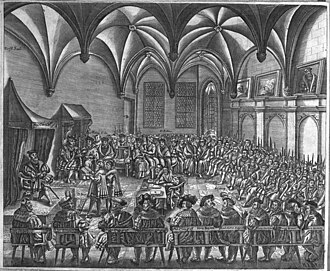Saxon chancellor Christian Beyer proclaiming the Augsburg Confession in the presence of Emperor Charles V, 1530