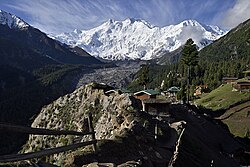 Nanga Parbat and the moraine below it, seen from Fairy Meadows