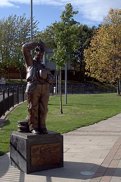 Statue of Laurel on the site once occupied by the theatre owned by his parents, in Bishop Auckland, County Durham, north east England