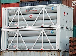 Monosilane gas shipping containers in Japan.