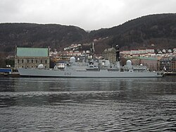 HMS Liverpool berthed in Bergen Harbour on 23 March 2012