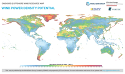 Global map of wind power density potential[14]