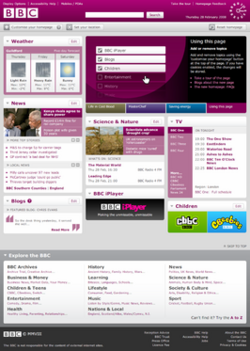 The BBC homepage in March 2010