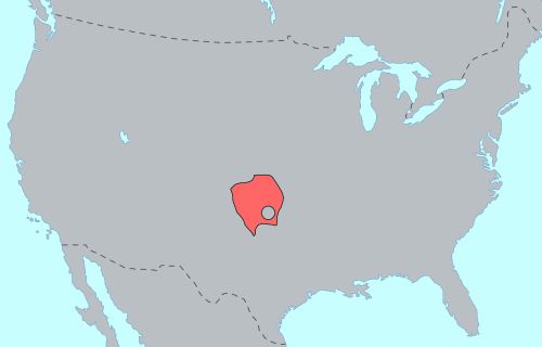 The Southern Plains territory of the Kiowa Nation at the time of European contact (see text for migrations).