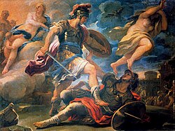 Aeneas' defeat of Turnus (book 12), painting by Luca Giordano