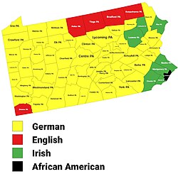 Largest alone or in any combination ethnic origin by county in Pennsylvania, per the 2020 census [109]