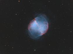 An image of Messier 27 taken during one of Lowell Observatory's weekly Astrophotography Classes using their 17-inch PlaneWave Astrograph. HOO narrowband palette is used.