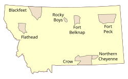General locations of Indian reservations in Montana