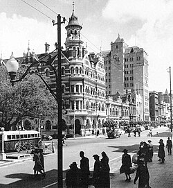 Like many of Perth's colonial-era buildings, Moir Chambers (left) at the southwest corner of the St Georges Terrace and Barrack Street intersection was demolished to make way for Citibank House during a period of substantial modernisation in the 1960s-70s.