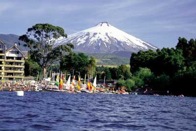 Volcano and Lake Villarrica in Pucón.