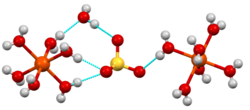 Some hydrogen-bonding contacts in FeSO4.7H2O. This metal aquo complex crystallizes with one molecule of "lattice" water, which interacts with the sulfate and with the [Fe(H2O)6]2+ centers.