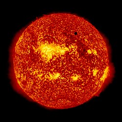 Image of the transit taken by NASA's Solar Dynamics Observatory spacecraft. Venus is in the upper right quadrant
