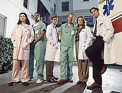 Original cast of ER (1994–1995), with Clooney third from the left