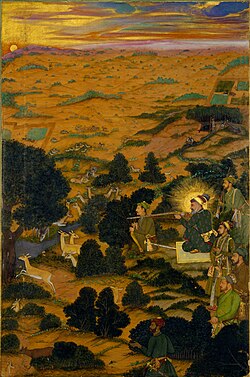 Mughal Emperor Shah Jahan, hunting deer using a matchlock