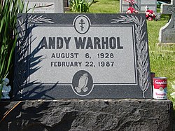 Warhol's grave at the St. John the Baptist Byzantine Catholic Cemetery in Bethel Park, Pennsylvania