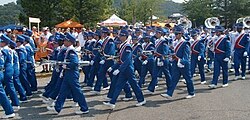 The University of Florida's marching band, The Pride of the Sunshine, performing in a parade