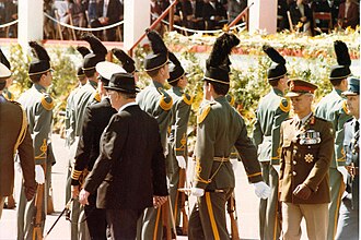 Botha inspects the guard of honour with General Constand Viljoen In 1984.