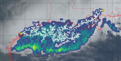 A 768 km (477 mi) megaflash from Texas to Louisiana, in the United States.[75]