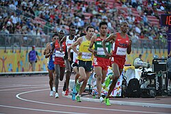 Athletics has been held at all nineteen editions of the Pan American Games. Pictured here is the 10,000 metres event for men at the 2015 edition in Toronto.