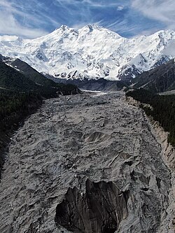 Aerial view of the northern face of Nanga Parbat as seen from above Fairy Meadows