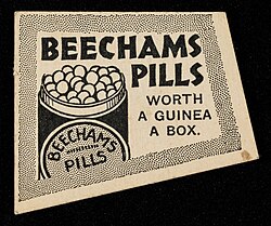 "Beechams Pills: Worth a guinea a box" slogan from August 1859