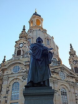 Bronze statue of Martin Luther, in front of the Lutheran Church of Our Lady in Dresden, built in 1885