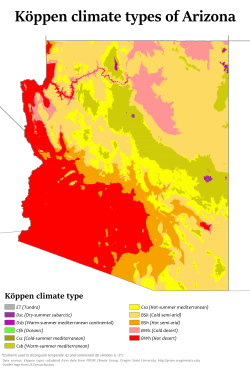 Köppen climate types of Arizona