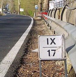 Sign at 17.9 km on route SS4 Salaria, north of Rome, Italy.
