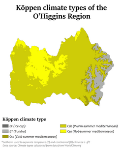 Köppen climate types in the O'Higgins Region.