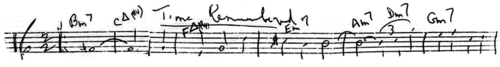 The first line of "Time Remembered", as penned by Evans in the early 1970s.
