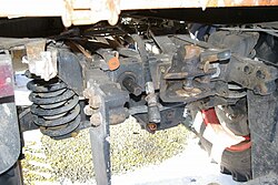Rear crossbar with PTO hydraulic connectors and coupling on a Unimog 421