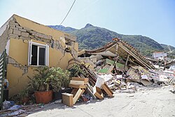 Damage to buildings caused by the earthquake in Italy.