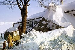 Drifted snow near Burrow-with-Burrow, Lancashire, England, January 1963