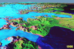 Retreat of San Rafael Glacier from 1990 to 2000. San Quintín Glacier is shown in the background.