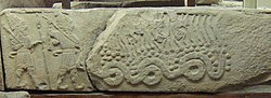 Tarhunna battles the serpent Illuyanka, Museum of Anatolian Civilizations, Ankara, Turkey.
